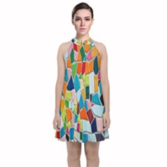 Mosaic Tiles Velvet Halter Neckline Dress  by artworkshop