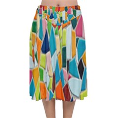 Mosaic Tiles Velvet Flared Midi Skirt by artworkshop