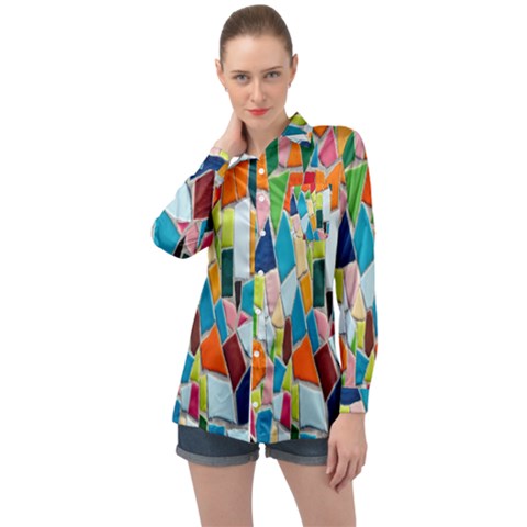 Mosaic Tiles Long Sleeve Satin Shirt by artworkshop