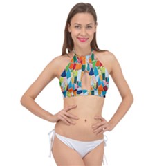 Mosaic Tiles Cross Front Halter Bikini Top by artworkshop