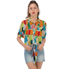 Mosaic Tiles Tie Front Shirt  by artworkshop