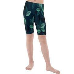 Plant Leaves Kids  Mid Length Swim Shorts