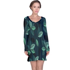 Plant Leaves Long Sleeve Nightdress by artworkshop