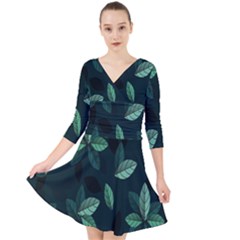 Plant Leaves Quarter Sleeve Front Wrap Dress by artworkshop