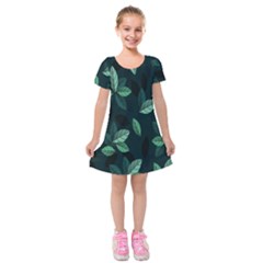 Plant Leaves Kids  Short Sleeve Velvet Dress by artworkshop