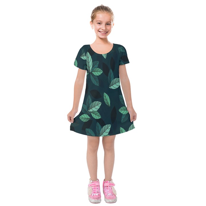 Plant Leaves Kids  Short Sleeve Velvet Dress