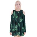 Plant Leaves Velvet Long Sleeve Shoulder Cutout Dress View1