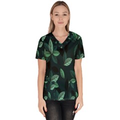 Plant Leaves Women s V-neck Scrub Top by artworkshop