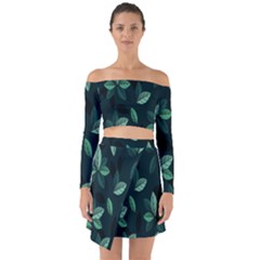 Plant Leaves Off Shoulder Top With Skirt Set by artworkshop