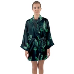 Plant Leaves Long Sleeve Satin Kimono by artworkshop