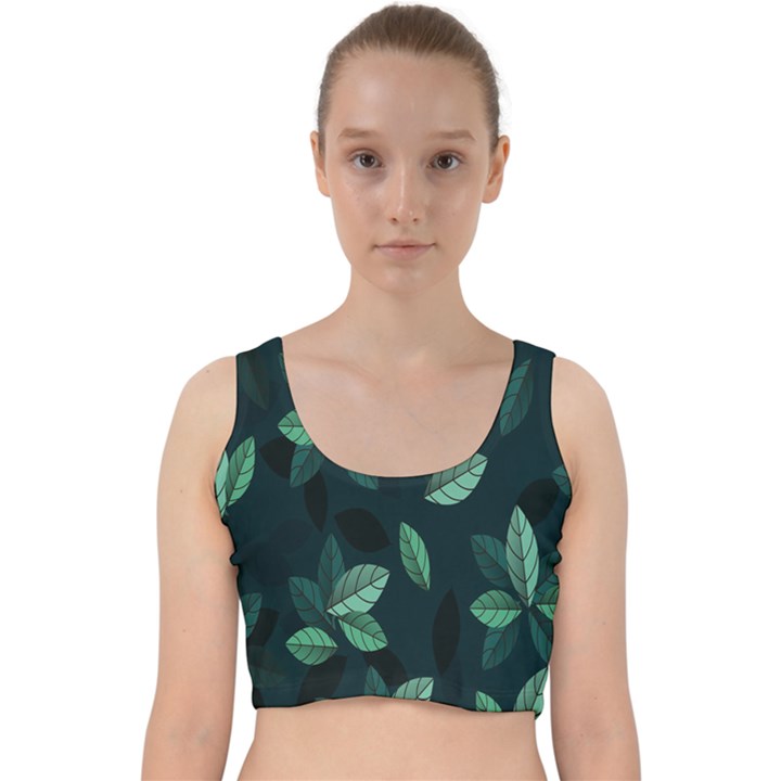 Plant Leaves Velvet Racer Back Crop Top