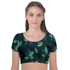 Plant Leaves Velvet Short Sleeve Crop Top  by artworkshop