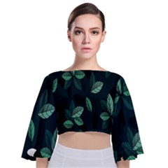 Plant Leaves Tie Back Butterfly Sleeve Chiffon Top by artworkshop