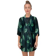 Plant Leaves Half Sleeve Chiffon Kimono by artworkshop