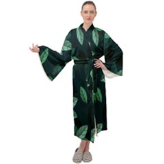 Plant Leaves Maxi Velour Kimono by artworkshop