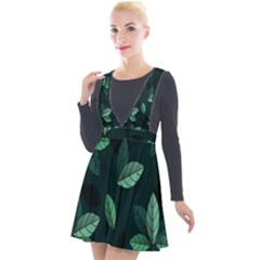 Plant Leaves Plunge Pinafore Velour Dress by artworkshop