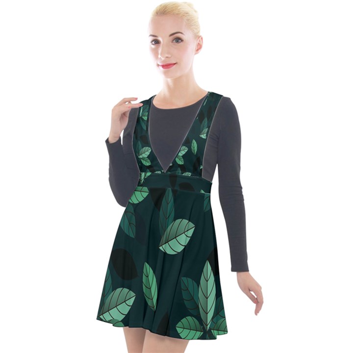 Plant Leaves Plunge Pinafore Velour Dress