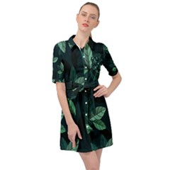 Plant Leaves Belted Shirt Dress by artworkshop