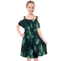 Plant Leaves Kids  Cut Out Shoulders Chiffon Dress by artworkshop