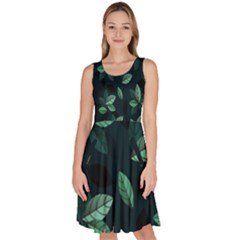 Plant Leaves Knee Length Skater Dress With Pockets by artworkshop