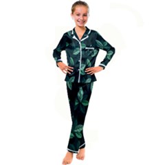 Plant Leaves Kid s Satin Long Sleeve Pajamas Set by artworkshop