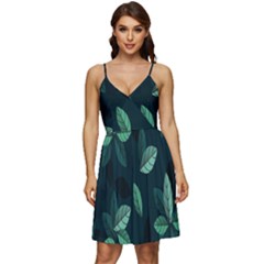 Plant Leaves V-neck Pocket Summer Dress 