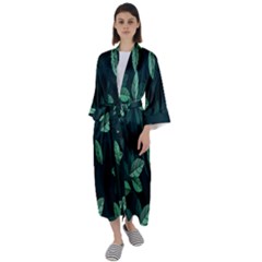 Plant Leaves Maxi Satin Kimono by artworkshop