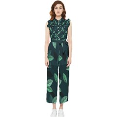 Plant Leaves Women s Frill Top Chiffon Jumpsuit by artworkshop