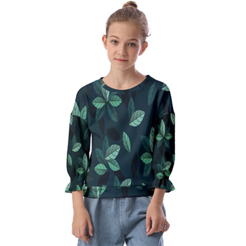 Plant Leaves Kids  Cuff Sleeve Top by artworkshop