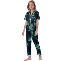 Plant Leaves Kids  Satin Short Sleeve Pajamas Set by artworkshop