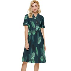 Plant Leaves Button Top Knee Length Dress by artworkshop