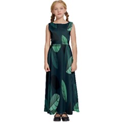 Plant Leaves Kids  Satin Sleeveless Maxi Dress by artworkshop