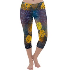 Raindrops Water Capri Yoga Leggings by artworkshop