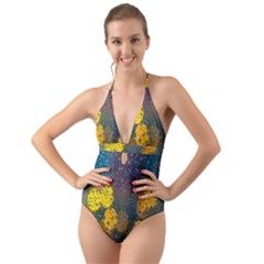 Raindrops Water Halter Cut-out One Piece Swimsuit by artworkshop