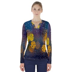 Raindrops Water V-neck Long Sleeve Top by artworkshop