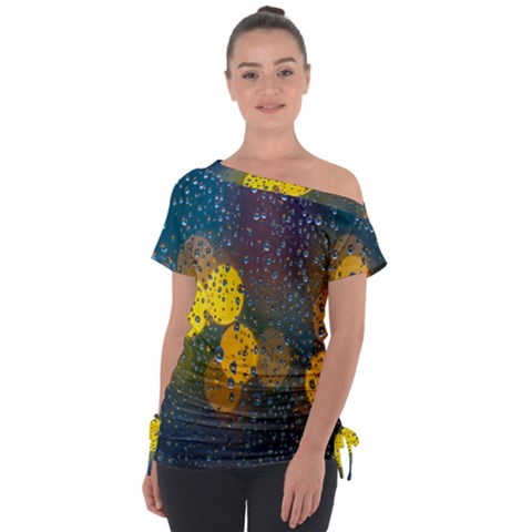 Raindrops Water Off Shoulder Tie-up Tee by artworkshop