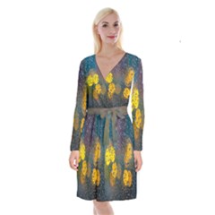 Raindrops Water Long Sleeve Velvet Front Wrap Dress by artworkshop