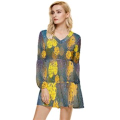 Raindrops Water Tiered Long Sleeve Mini Dress