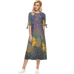 Raindrops Water Bow Sleeve Chiffon Midi Dress by artworkshop