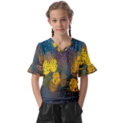 Raindrops Water Kids  V-neck Horn Sleeve Blouse by artworkshop