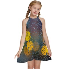 Raindrops Water Kids  Halter Collar Waist Tie Chiffon Dress by artworkshop