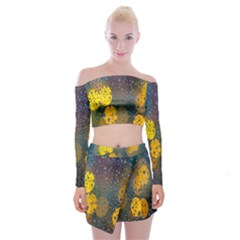 Raindrops Water Off Shoulder Top With Mini Skirt Set by artworkshop