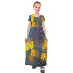 Raindrops Water Kids  Short Sleeve Maxi Dress by artworkshop