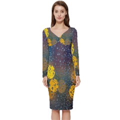 Raindrops Water Long Sleeve V-neck Bodycon Dress  by artworkshop