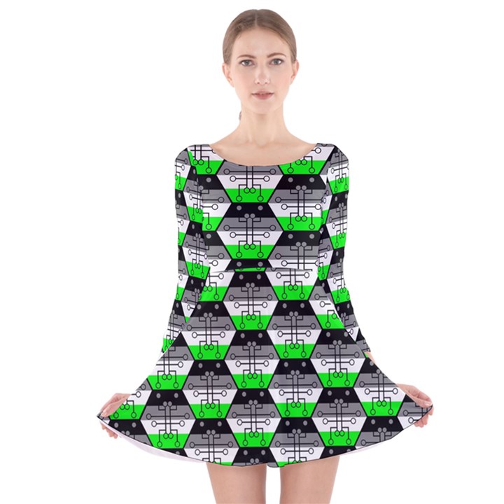 Hackers Town Void Mantis Hexagon Agender Agender Info Pride Flag Long Sleeve Velvet Skater Dress