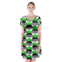 Hackers Town Void Mantis Hexagon Agender Agender Info Pride Flag Short Sleeve V-neck Flare Dress by WetdryvacsLair