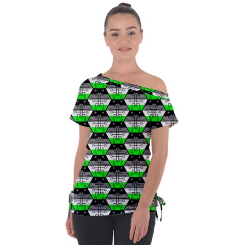 Hackers Town Void Mantis Hexagon Agender Agender Info Pride Flag Off Shoulder Tie-up Tee by WetdryvacsLair