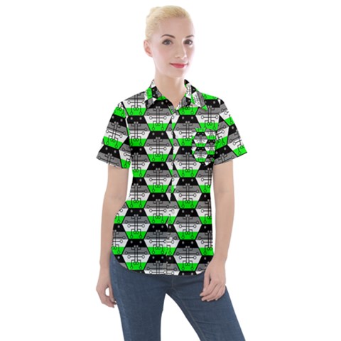 Hackers Town Void Mantis Hexagon Agender Agender Info Pride Flag Women s Short Sleeve Pocket Shirt by WetdryvacsLair