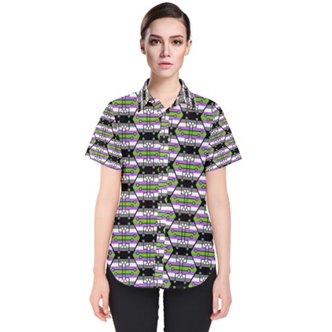 Hackers Town Void Mantis Hexagon Agender Nine 9 Stripe Pride Flag Women s Short Sleeve Shirt by WetdryvacsLair