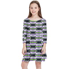 Hackers Town Void Mantis Hexagon Agender Nine 9 Stripe Pride Flag Kids  Quarter Sleeve Skater Dress by WetdryvacsLair